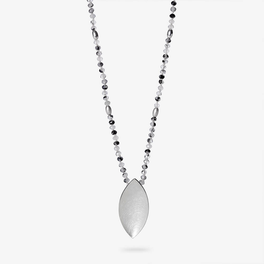 Long crystal quartz with tourmaline necklace