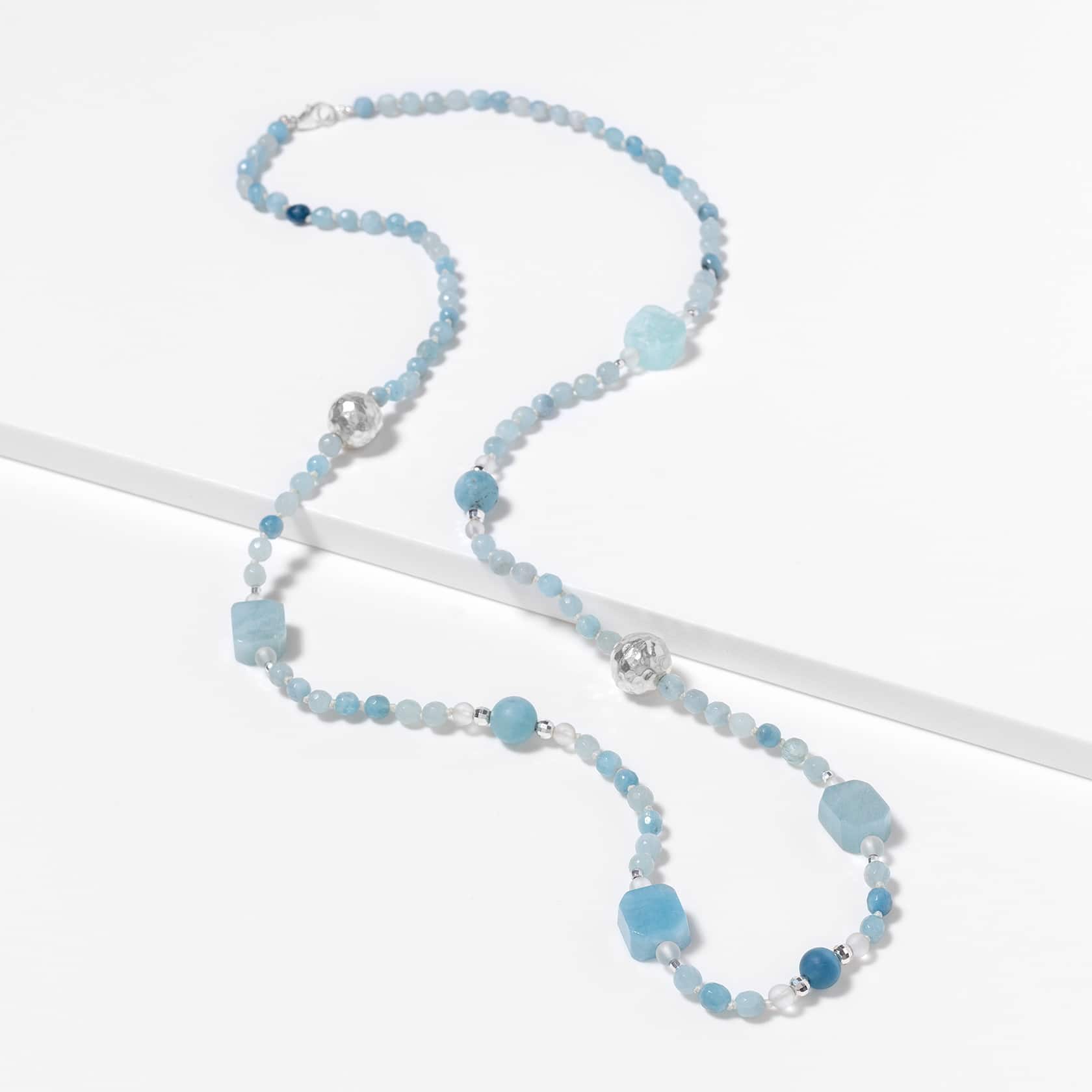 aquamarine long necklace silver
