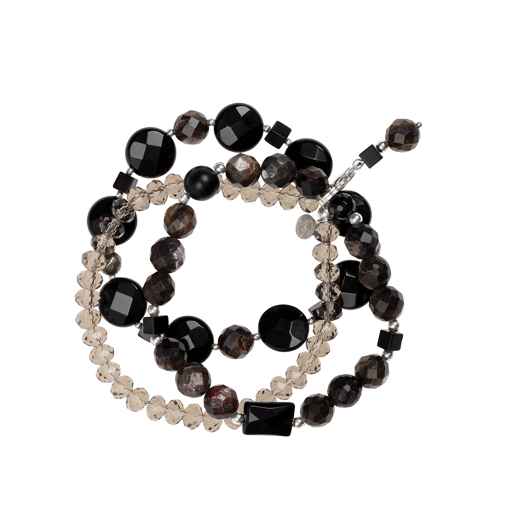 Triple bracelet with onyx and muscovite 