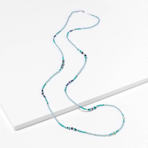 Amazonite and iolite long necklace