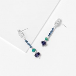 Chrysoprase and iolite long earrings 