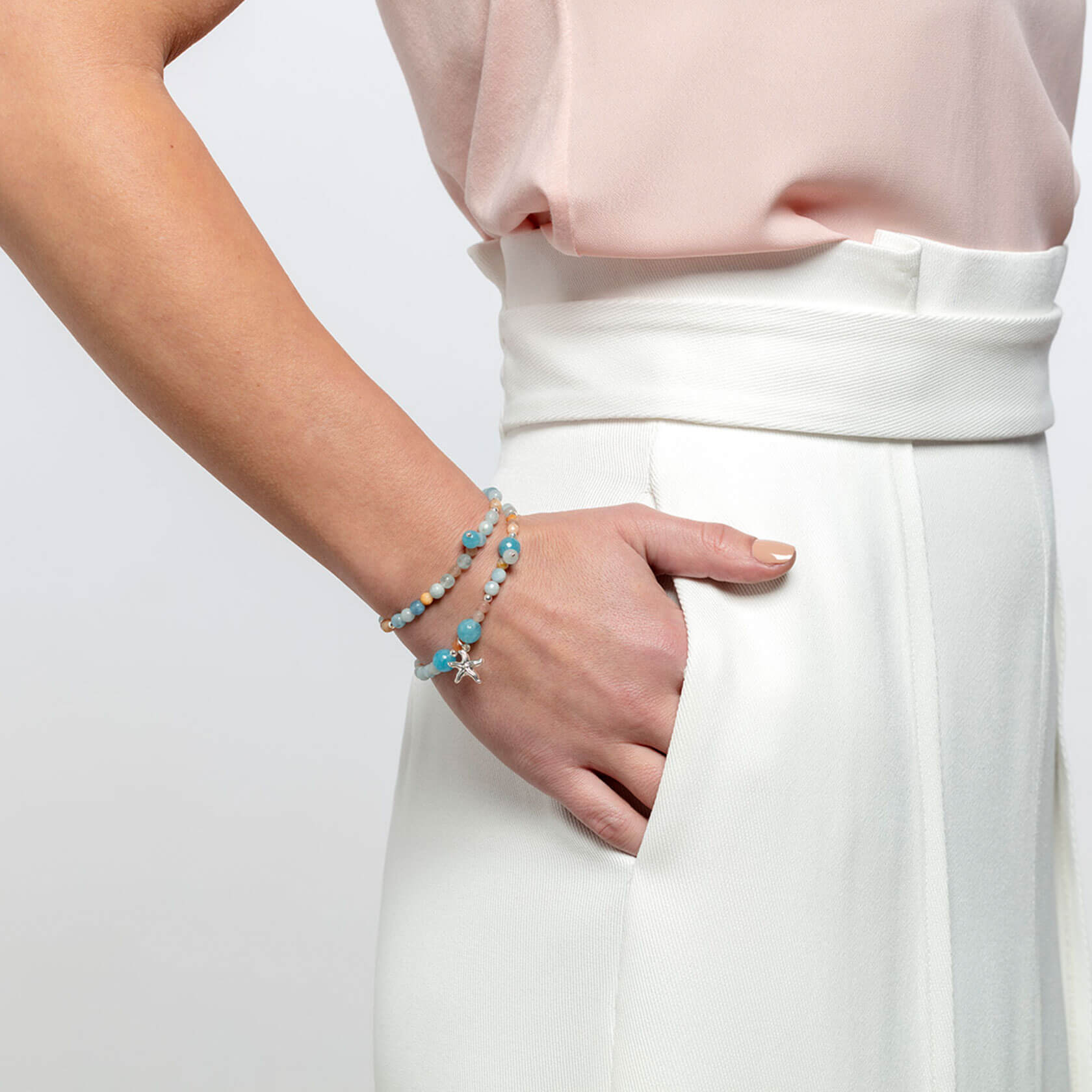 angelite and aquamarine capri bracelet with silver