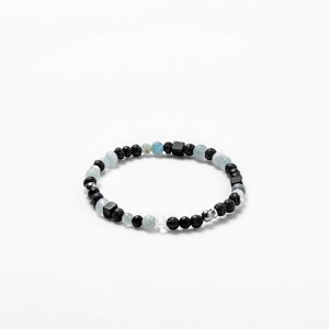 Aquamarine and lava genderless bracelet