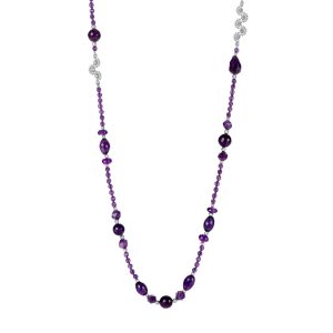 Long amethyst and silver necklace