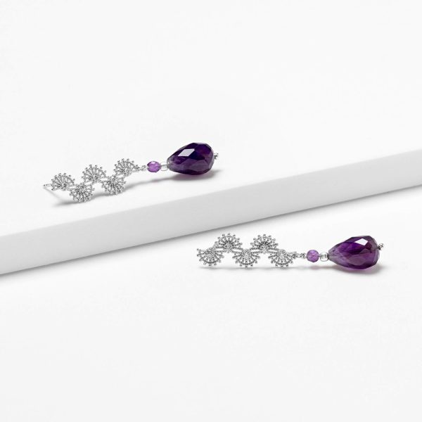 Long amethyst earrings with silver 925 marybola