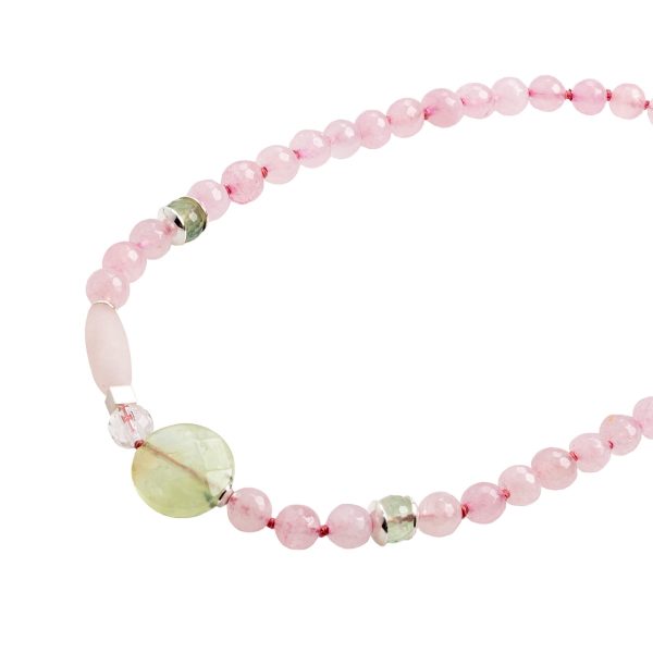 Rose quartz and prehnite Sakura necklace