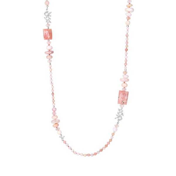 Long necklace made of rose opal