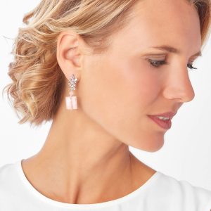 Rose opal and morganite long earrings