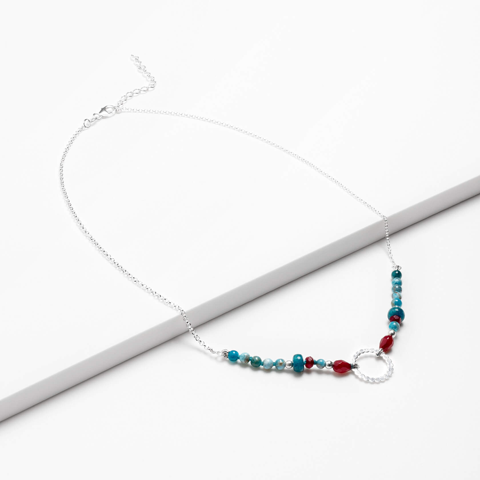 Agate and apatite necklace with silver