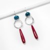 Blue apatite and red agate earrings