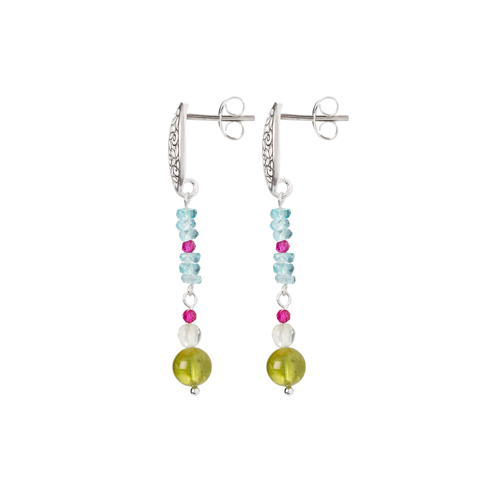 Apatite earrings with oval mandala | Marybola