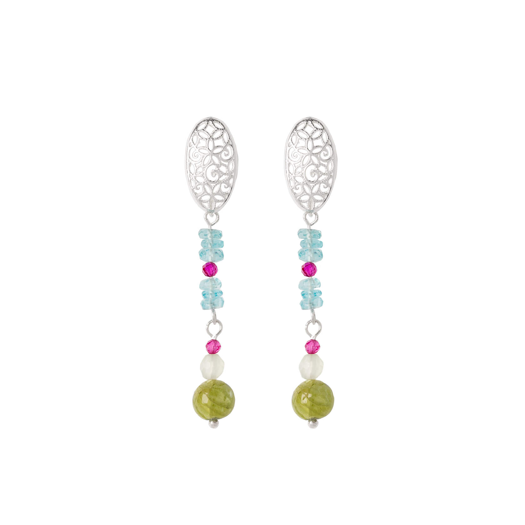 Apatite earrings with oval mandala
