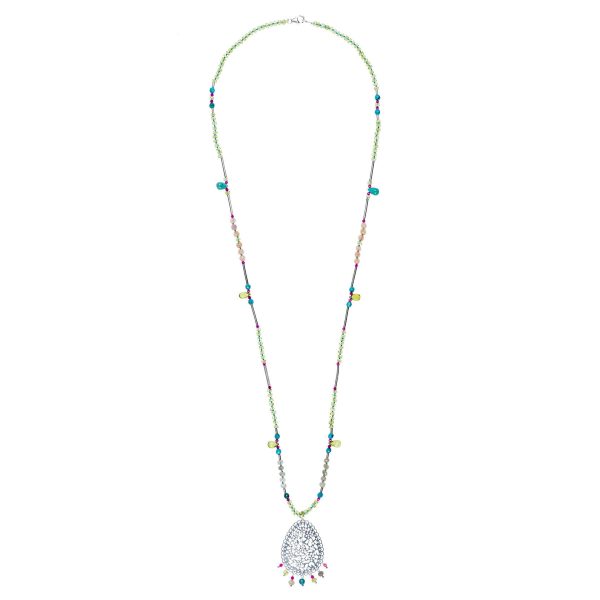 Peridot necklace with silver mandala