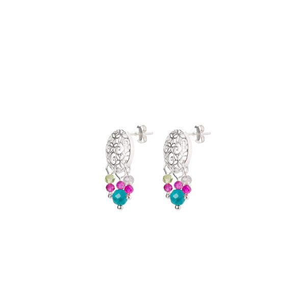 Turquoise and silver mandala earrings