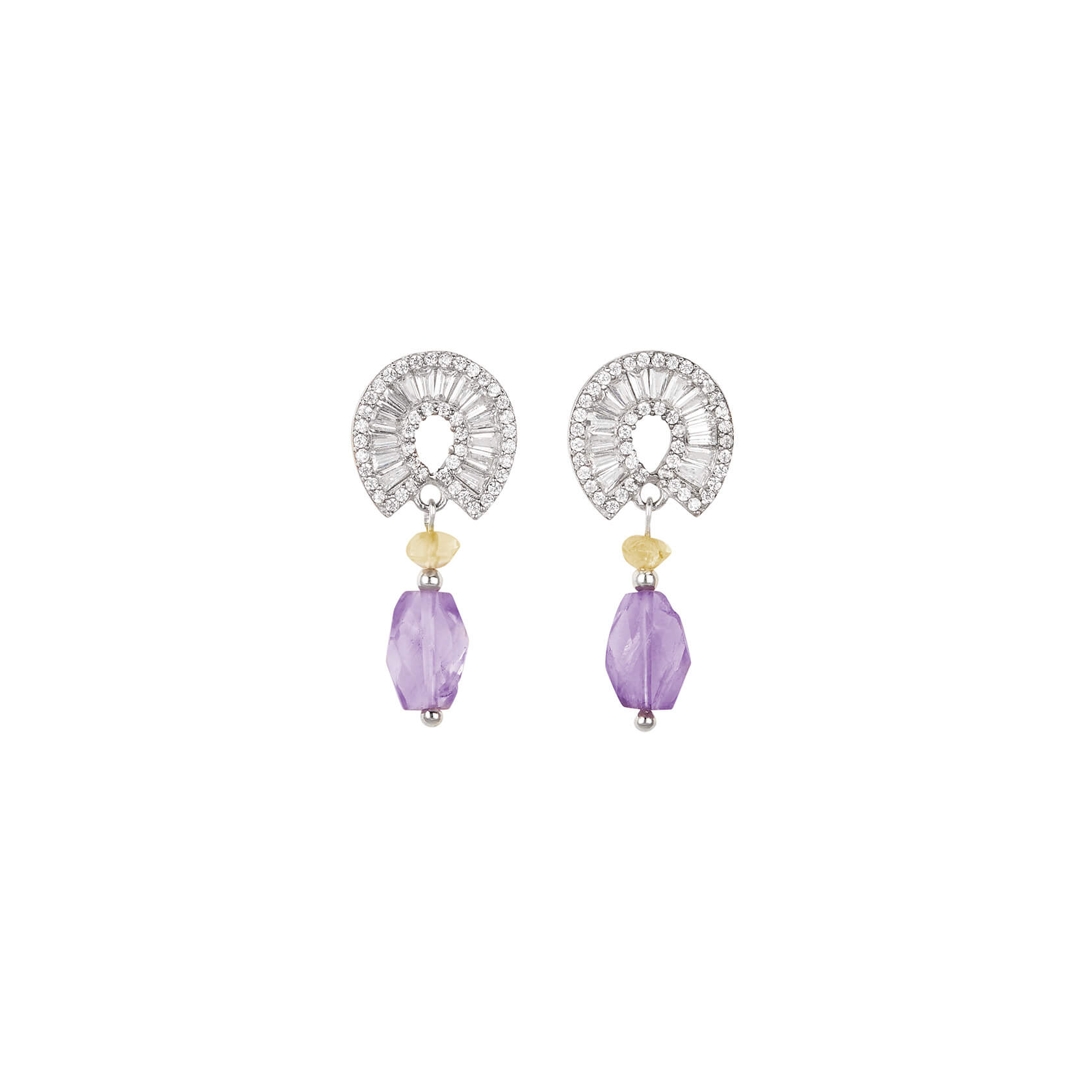 Small earrings with amethyst and citrine