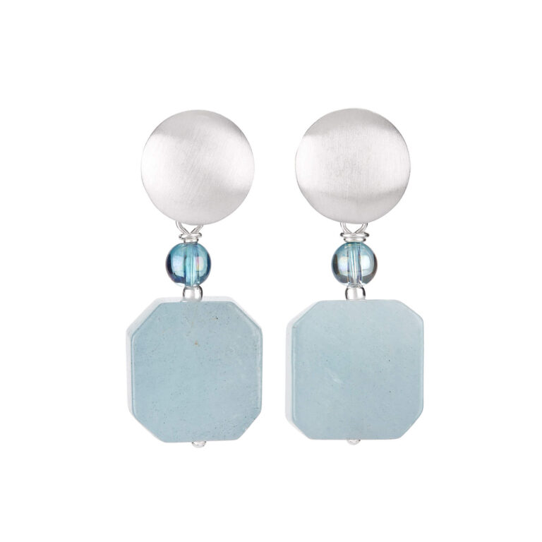 Pendientes rectángulos de aguamarina y aqua aura